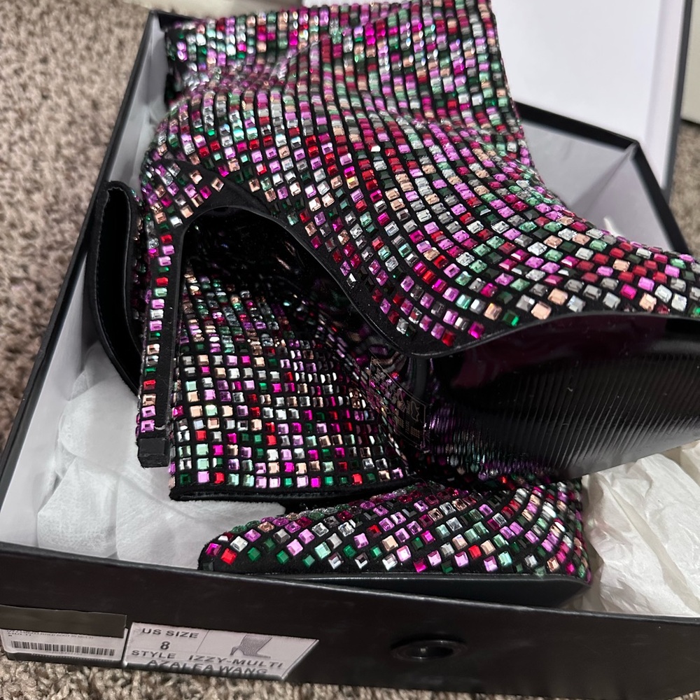 Embellished Wine Knee-High Stiletto Boots - Picture 5 of 5